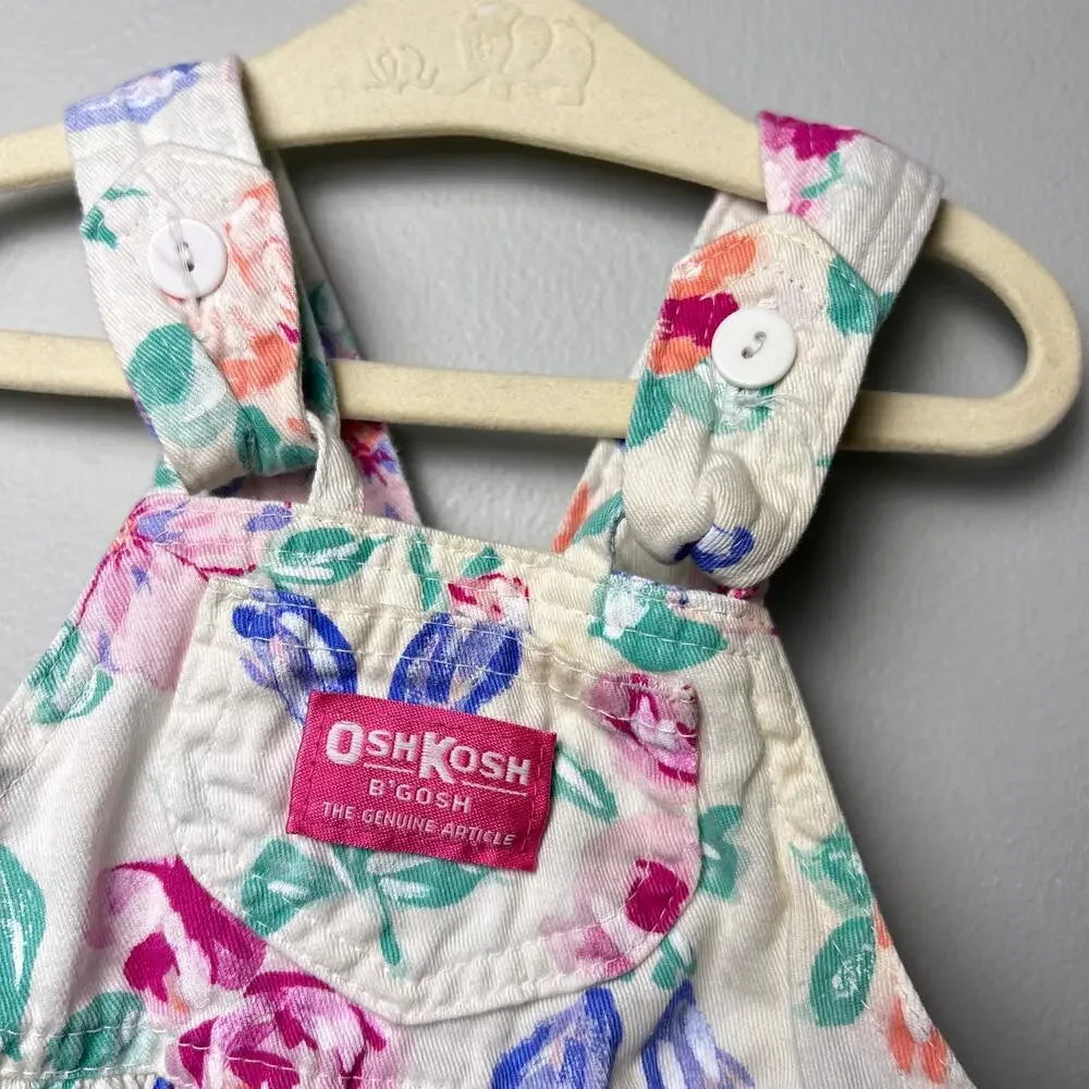 Vintage OshKosh B'Gosh Floral Overalls Made in USA size 6-9 Months Baby Girl